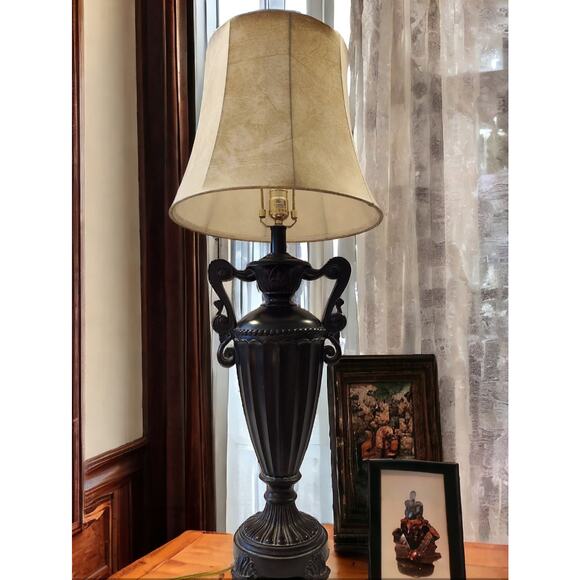 Table Lamp Vintage Neoclassical Urn Style Black Base Ivory Shade 35" Tall - Picture 2 of 8
